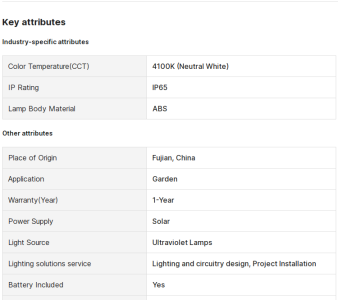 Outdoor lights parameters