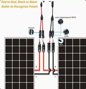 This solar extension cable is equipped with MC4 connectors, adopts plug & play design for quick and simple installation. Rated IP67 waterproof with rainproof sealing ring, it can work reliably in outdoor complex environments, ideal for solar panel connection.Conductor: 10 AWG Stranded Tinned Copper • Connector Material: PPO • Insulation Material: XLPO • Rated Voltage: DC 1000V • Rated Current: 30A • Operating Temperature: -40°F ~ 194°F • Ingress Protection: IP67 ✅ IP67 Waterproof & Rainproof Built-in rainproof sealing ring, effectively block water and dust. Suitable for outdoor use, withstands rain and humidity. ✅ Plug & Play, Easy Installation Pre-assembled MC4 male and female connectors. No complicated tools required, simple plug-in connection to extend solar wiring. ✅ High-quality Material Stranded tinned copper conductor delivers excellent electrical conductivity. XLPO insulation & PPO connector shell, resistant to high temperature, aging and UV. ✅ Wide Temperature Range Stable performance from -40°F to 194°F, adapts to harsh outdoor temperature changes for long-term service. ✅ High Safety Rating DC 1000V voltage rating, 30A rated current, specially designed for photovoltaic solar power systems.